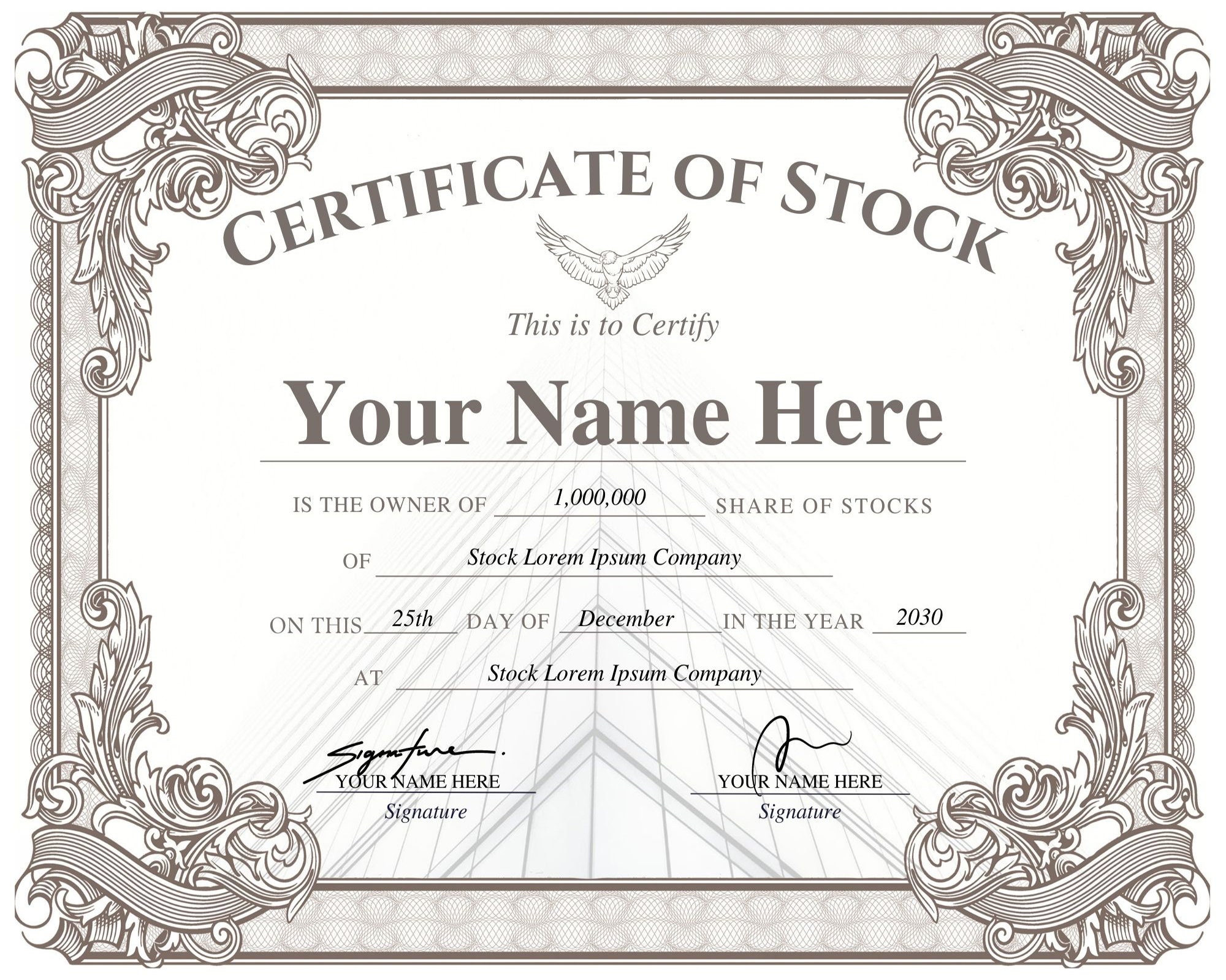 Certificate of Stock Editable Stock Certificate Template Certificate of Shares  Stock Market Gifts Stock Template Share of Stock -  Canada