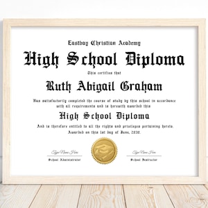 High School Diploma Template, Graduation Certificate Template, 2025 Graduation Homeschool Diploma, Ged Diploma, Canva Template