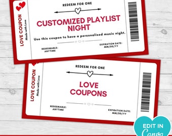 Printable Love Coupon Book, Customizable Gift (Canva Template)