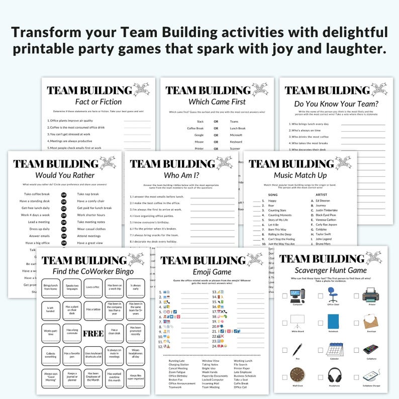 Team Building Games, 45 Office Icebreaker Activities (printable) - Etsy