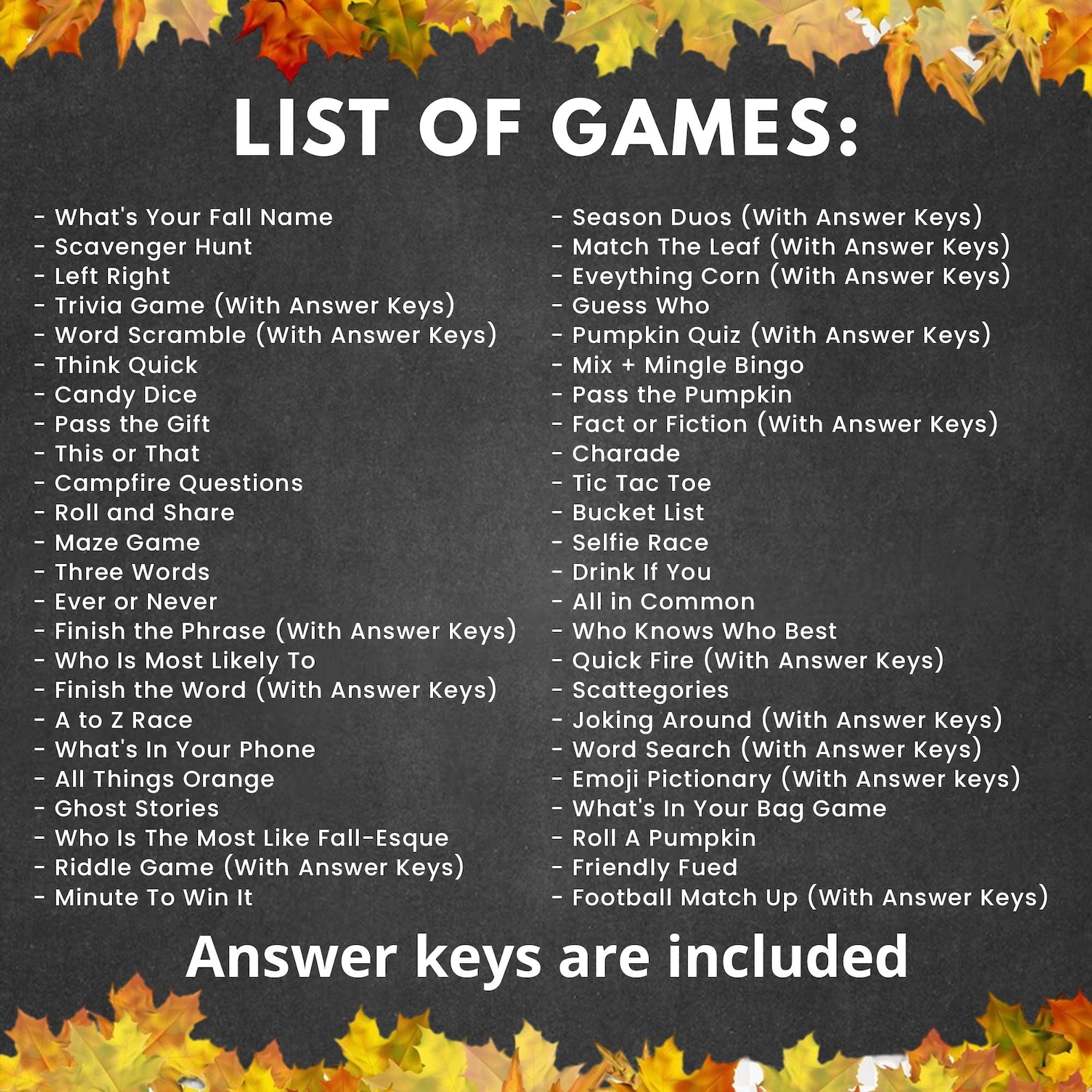 Autumn Party Games Bundle - Printable Fun for Kids and Adults - Etsy