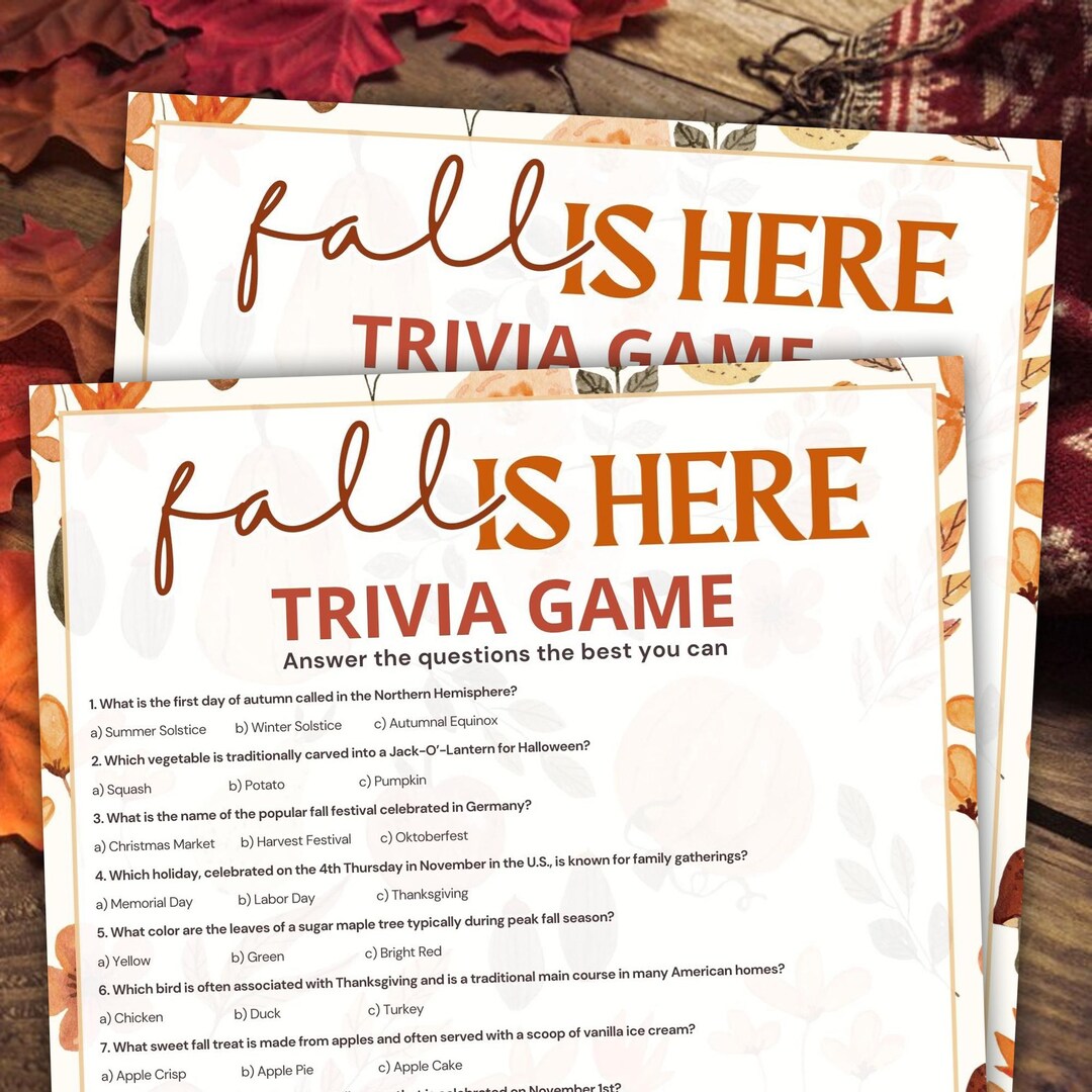 Printable Fall Trivia Game | Autumn Party (digital Download) - Etsy
