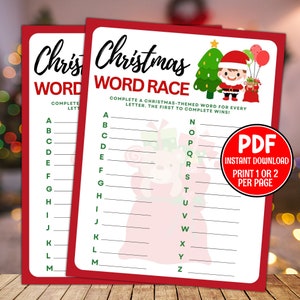 Christmas Word Race Printable Game | Christmas Family Game | Christmas Games for Adults Kids Teens | Christmas Printable Party Game