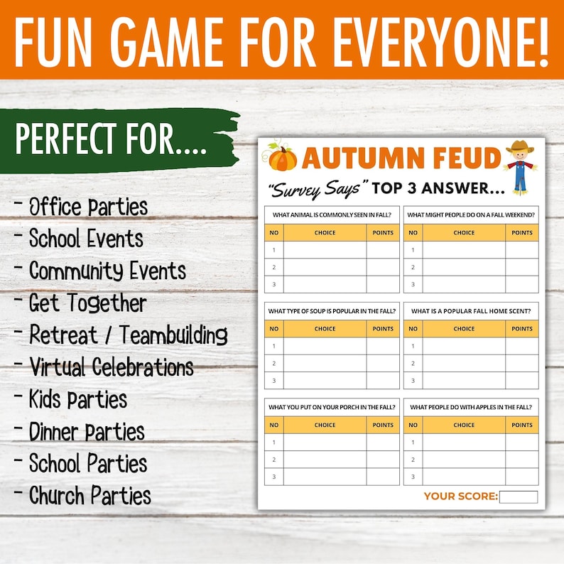 Fall Friendly Feud Fall Games for Kids Adults Fall Family Feud Fall ...