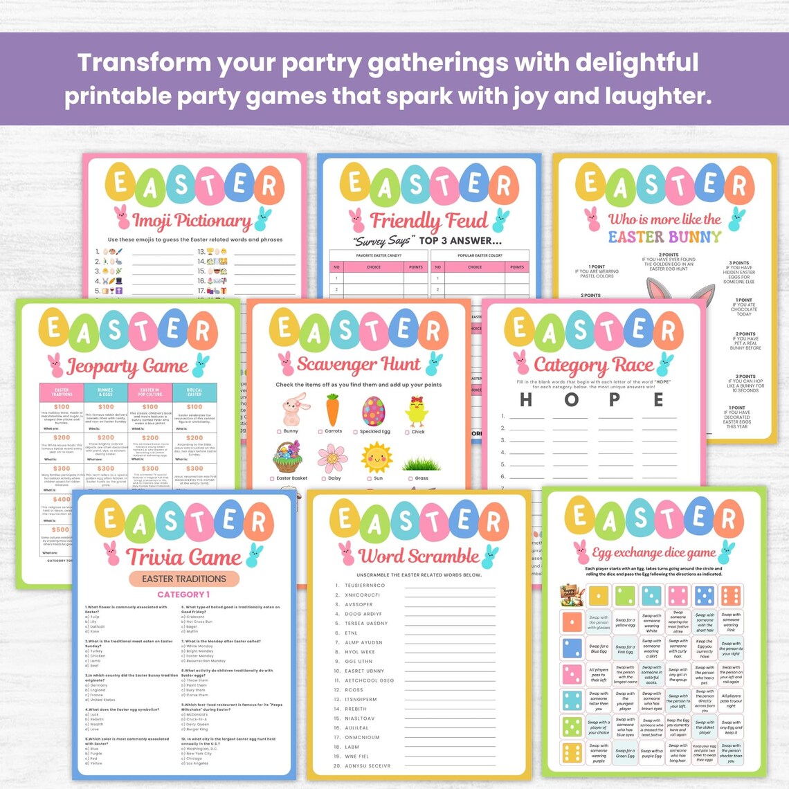 20 Easter Games | Easter Game Bundle| Printable Easter Party Games ...