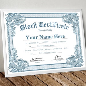 vintage stock certificate, modern stock certificate, professional stock certificate, custom stock certificate, investment certificate