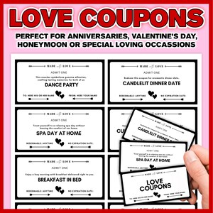 Couple&#39;s Love Coupon Book, Unique Anniversary Gift, Romantic Vouchers, DIY Love Coupons
