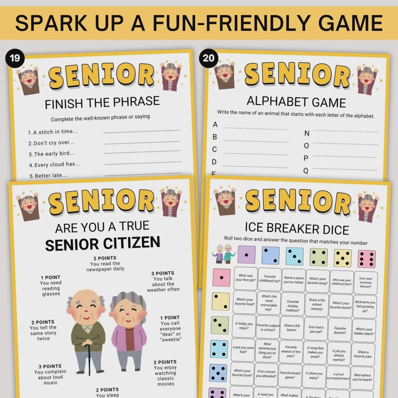 Printable Senior Games Bundle: 20 Fun Elderly Activities (digital