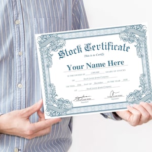 Customizable stock certificate with ornate borders and elegant typography. Perfect for corporate or investment use. Vintage, professional design. Use as share, equity or capital certificate. Instant download.