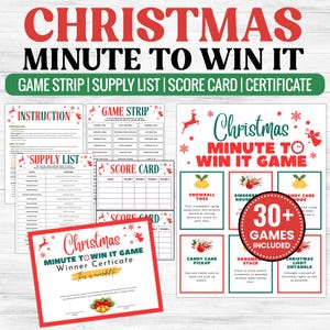 Christmas Minute to Win It Game, Printable Holiday Party Games for Kids, Teens, and Adults, Easy December Family Activity
