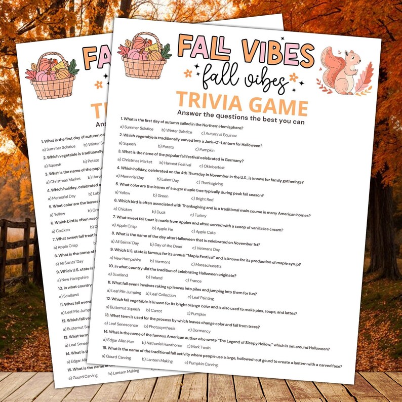 Autumn Trivia Game | Fun Printable Fall Activity (digital Download) - Etsy