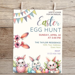 Easter Egg Hunt Invitation Editable, Printable Easter Celebration Invitation Template, Easter Egg Hunt Invitation Download, Canva