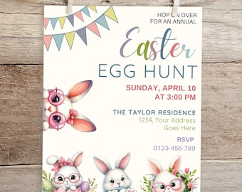 Editable Easter Egg Hunt Invitation Template (Canva)