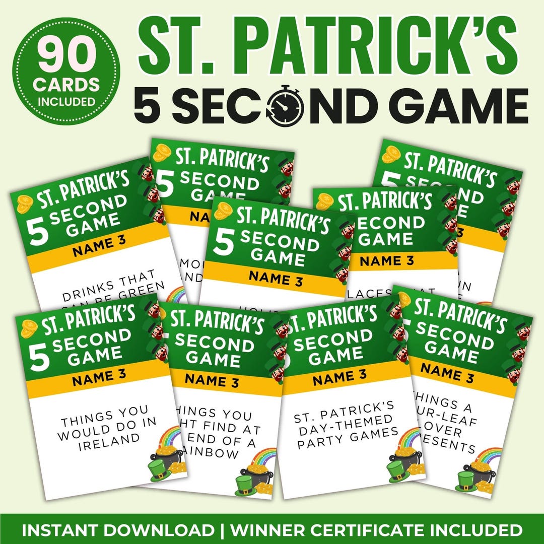 St. Patrick's Day 5 Second Game – Printable Party Activity (instant ...