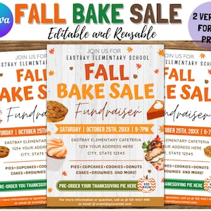 Editable Fall Bake Sale , Fall Festival Flyer, Fall Flyer Template, Church Fall Bake Sale Event, Community Bake Sale Invitation