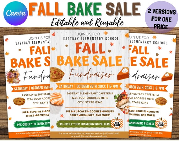 Editable Fall Bake Flyer, School Church Event (Digital Download)