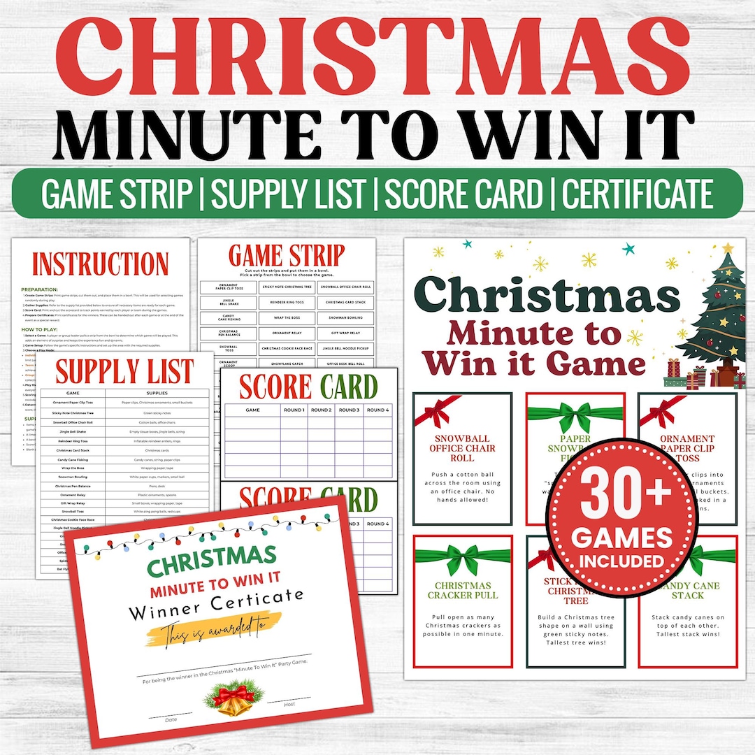 Christmas Minute to Win It Game, Printable Holiday Office Party Games ...