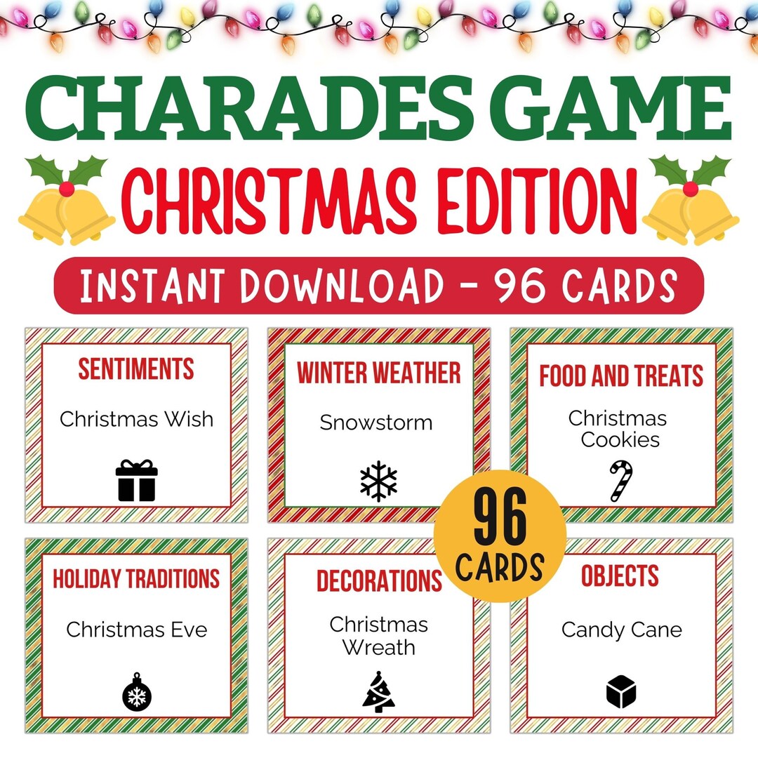 Christmas Charades Game | Printable Holiday Party (96 Cards) (digital ...