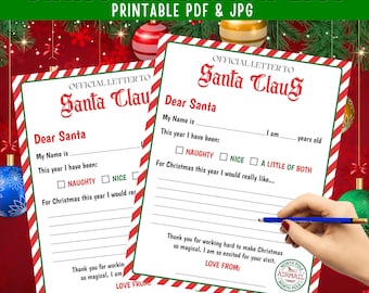 Kids Christmas Wish List, Letter to Santa Template (PDF, JPG)