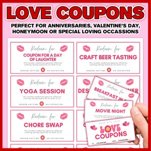 70 Fun Love Coupon Book, Valentine&#39;s Day Coupons, Love Coupons, Gift for Him, Husband Gift, Anniversary Gift, Romantic Love Vouchers