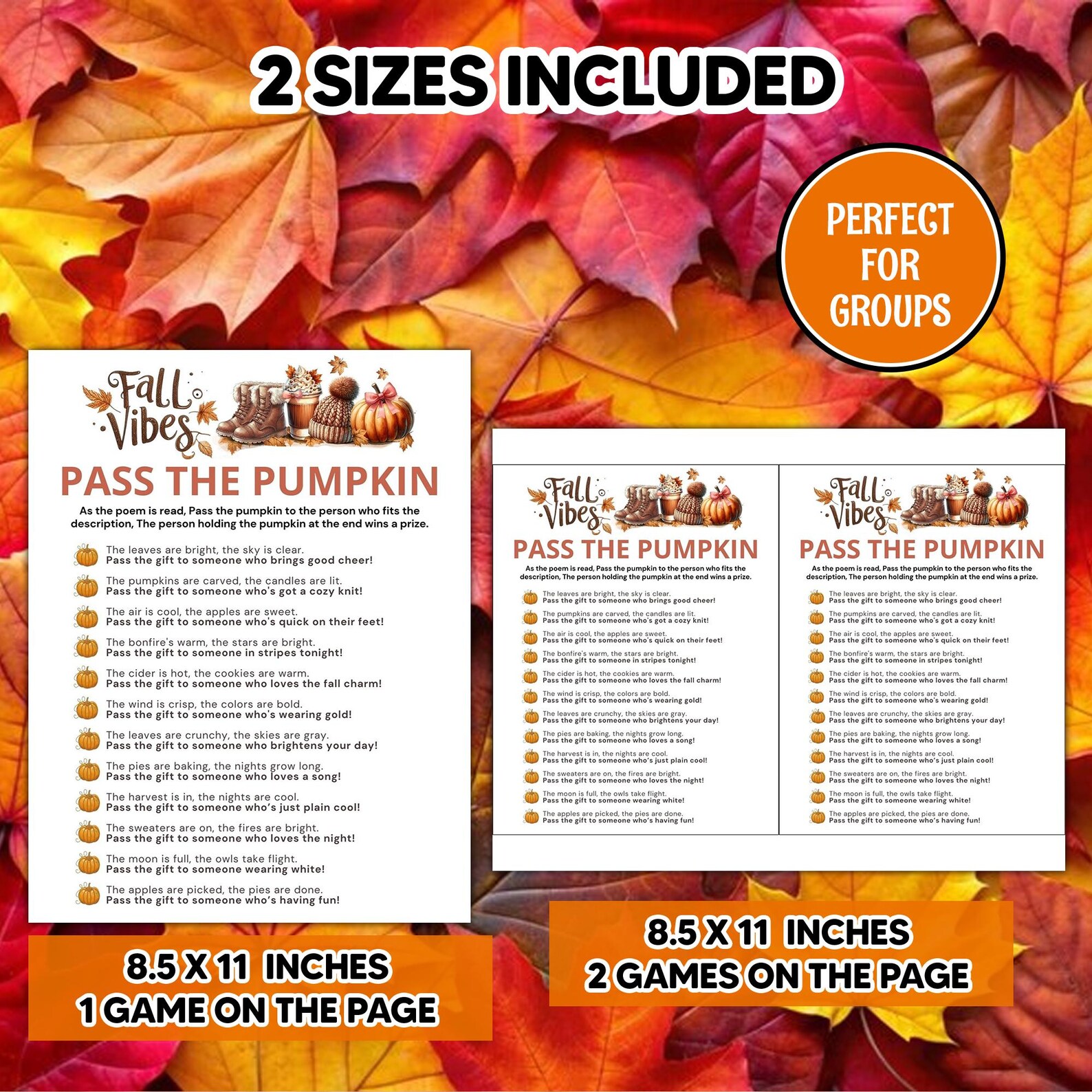 Fall Pass the Pumpkin Game | Autumn Printable Activity (digital ...