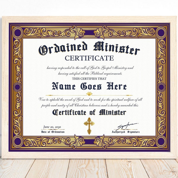 Editable Certificate of Ordination Template, Ordained Minister, Deacon, Pastor and Evangelist, Ministry Certificate