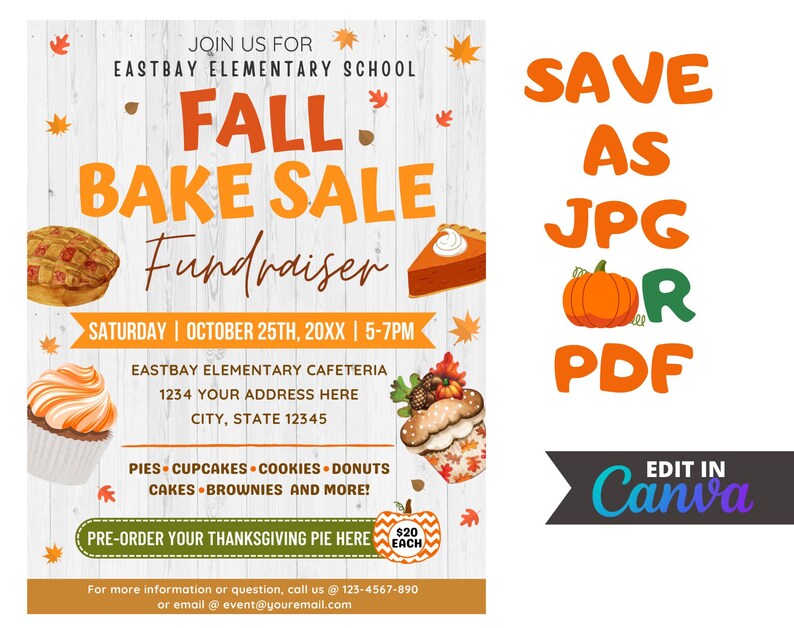fall festival invite, school fundraiser, flyer template, Fall Party Invite, bake sale, fall fundraiser, fall bake sale flyer, autumn bake sale, halloween bake sale, fall flyer template, halloween invite, event invitation, block party invite