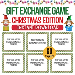 Christmas Gift Exchange Game, Christmas Party Game, Gift Exchange Cards, Holiday Present Swap, Party Game, Instant Download