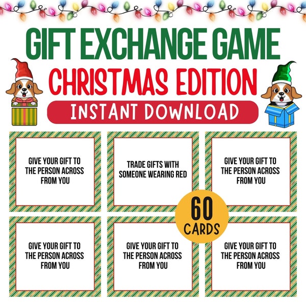 Christmas Gift Exchange Game, Christmas Party Game, Gift Exchange Cards, Holiday Present Swap, Party Game, Instant Download