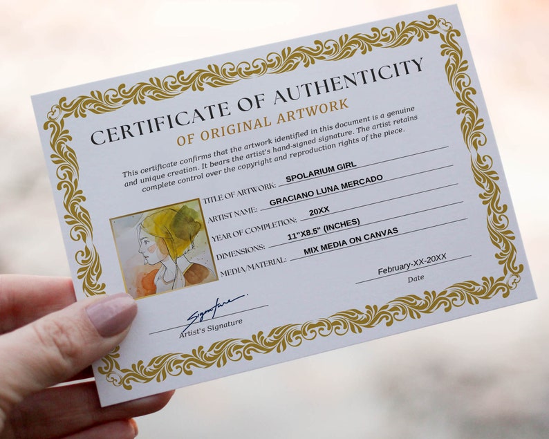 Certificate of Authenticity for Artwork Editable Certificate Etsy