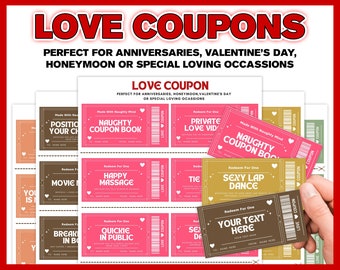 Love Coupon Book Printable Template, Naughty Coupons, Canva