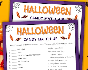 Halloween Candy Match-Up Game, Printable Trivia (Digital Download)