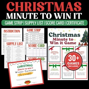 Christmas Minute to Win It Game, Printable Holiday Party Games for Kids, Teens, and Adults, Easy December Family Activity