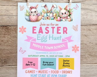 Editable Easter Egg Hunt Invitation, Canva Template (Digital Download)