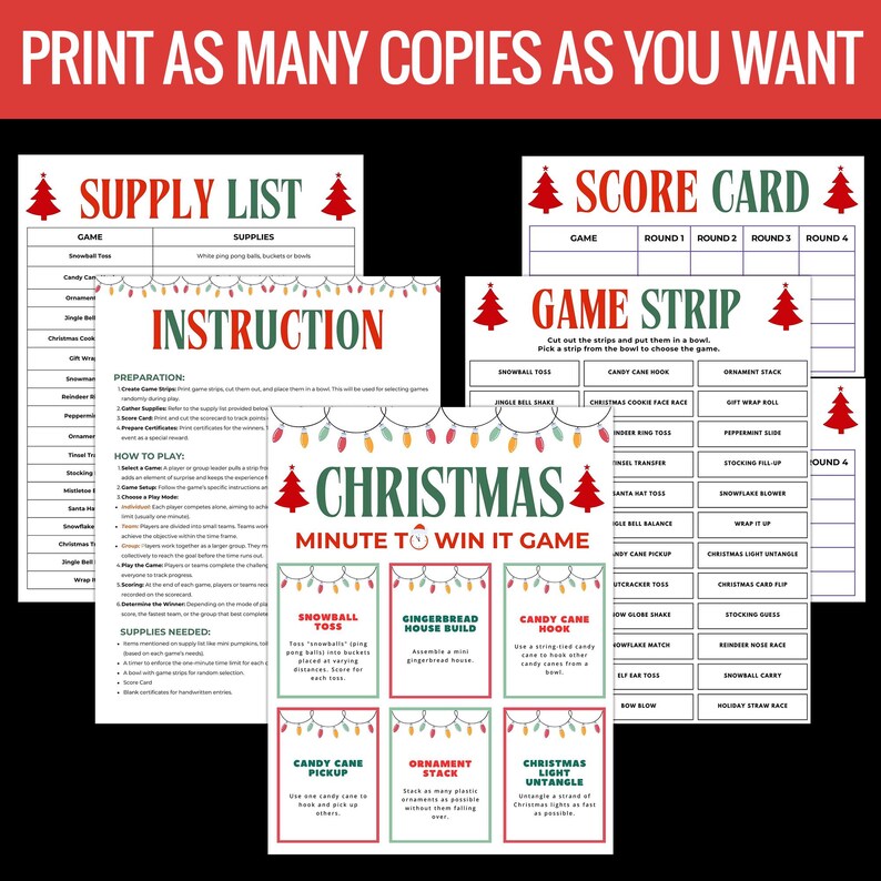 Christmas Minute to Win It Games, Holiday Party Games (printable) - Etsy