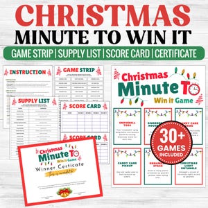 Christmas Minute to Win It Games, 50 Minute to Win It Party Games, Printable Games For Family, Dinner Party Games, Family reunion