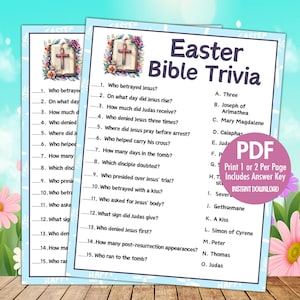 Easter Bible Trivia, Printable Party Games, Easter Family Games, Printable Easter Trivia, Easter Religious Games, Instant Download