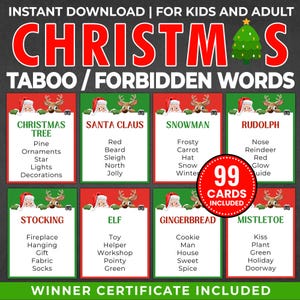 Gioco tabù di Natale / Gioco per feste di Natale / Non dire / Parole proibite / Stampabile di Natale / Gioco di classe di Natale I Bambini e adulti
