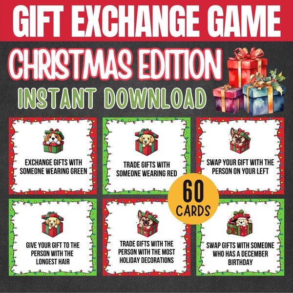 Christmas Gift Exchange Game | Christmas Family Game | Printable Christmas Game | White Elephant Gift Exchange Cards | Christmas Party Game