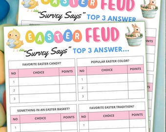 Juego imprimible de Easter Feud, trivia familiar (PDF)