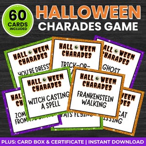 Halloween Charades, Halloween Party Games, Halloween Games, Printable Halloween Games, Instant Download, Halloween Charade Cards, Spooky