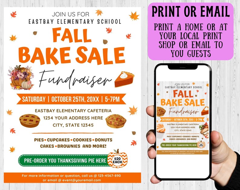 fall festival invite, school fundraiser, flyer template, Fall Party Invite, bake sale, fall fundraiser, fall bake sale flyer, autumn bake sale, halloween bake sale, fall flyer template, halloween invite, event invitation, block party invite