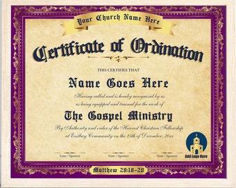 Editable Ordination Certificate Template, Religious Printable (Canva DIY)
