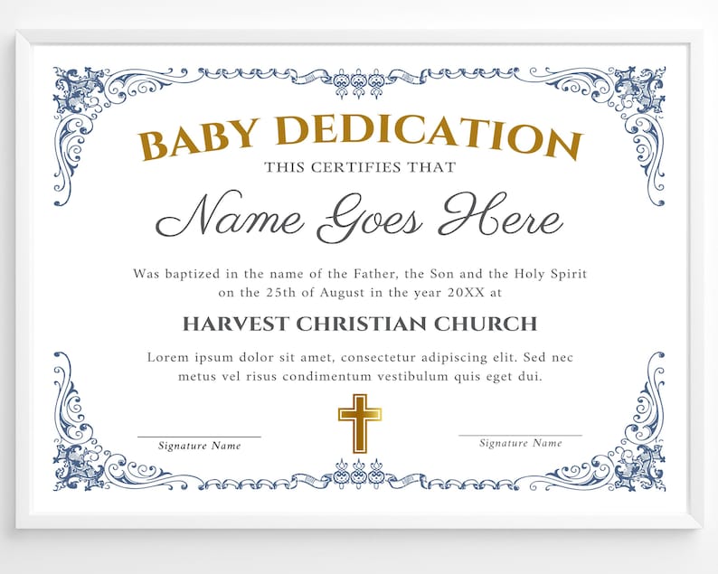 Editable Baby Dedication Certificate Template, Child Dedication ...