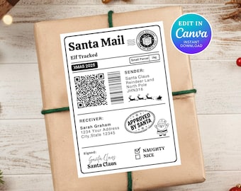 Santa Shipping Label: North Pole Workshop Mail Delivery Tag (Editable Template)