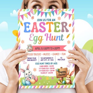 Editable Easter Egg Hunt Flyer Template, Printable Easter Egg Hunt invitation for PTO,Church Community fundraiser,Easter Fundraiser