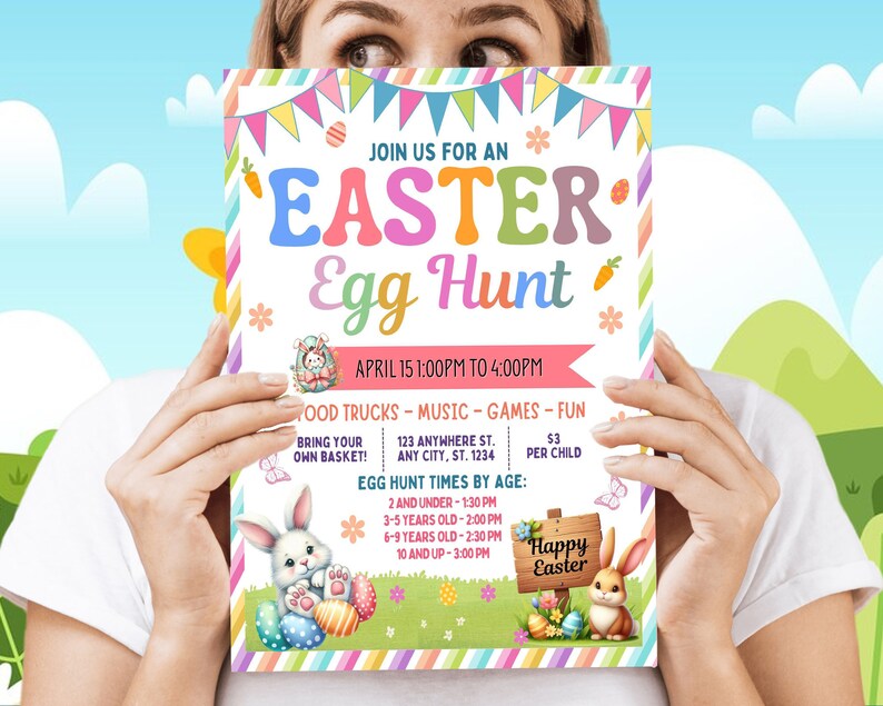 Editable Easter Egg Hunt Flyer Template, Printable Easter Egg Hunt invitation for PTO,Church Community fundraiser,Easter Fundraiser