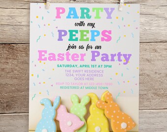 Editable Easter Egg Hunt Invitation, Party with My Peeps (Instant Download)