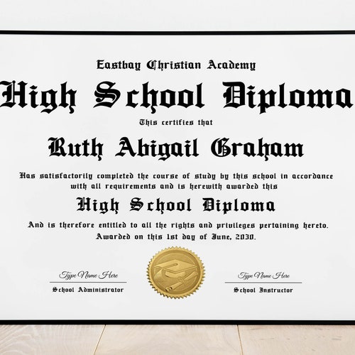 High School Diploma Template Homeschool Diploma Graduation - Etsy