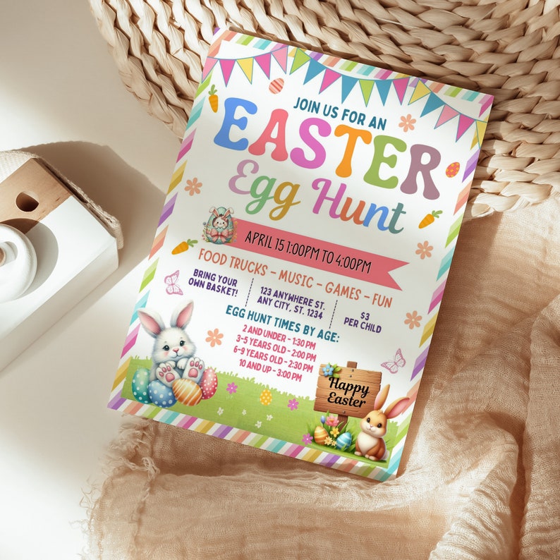 Editable Easter Egg Hunt Flyer Template, Printable Easter Egg Hunt invitation for PTO,Church Community fundraiser,Easter Fundraiser